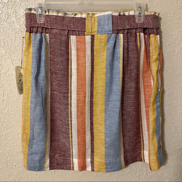 Indigo Rein women’s linen blend stripe mini skirt with pockets, L, multi colored - Picture 2 of 7